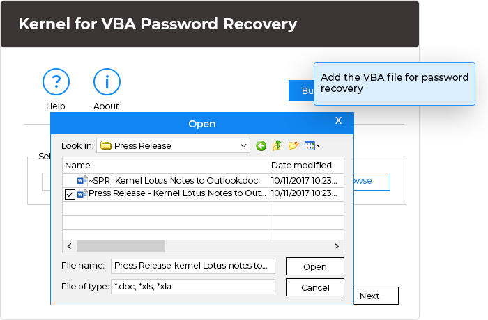 In this step, add the VBA file for password recovery