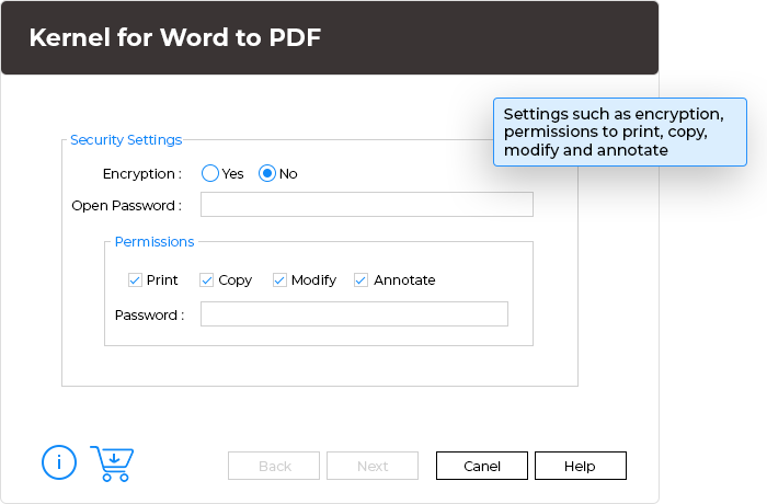 In this step, as the tool offers various security settings such as encryption, permissions to print, copy, modify and annotate, and you apply password to ensure PDF file security.