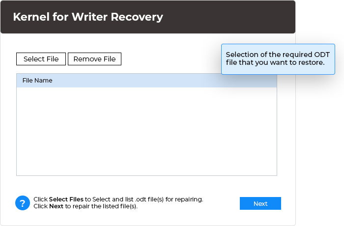 Make selection of the ODT file that you want to restore.