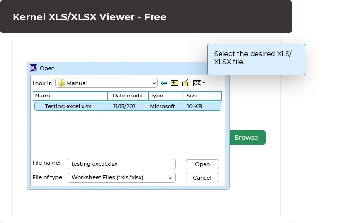 Select the desired XLS/XLSX file.