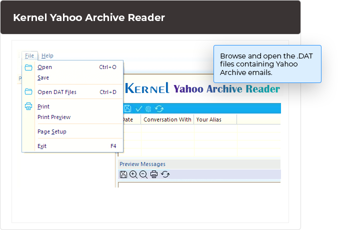 Browse and open the .DAT files containing Yahoo Archive emails.