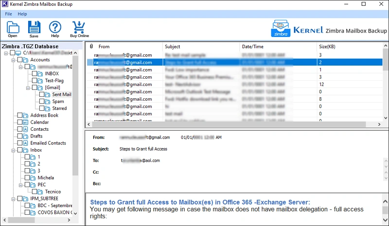 Kernel Zimbra mailboxe Backup Tool