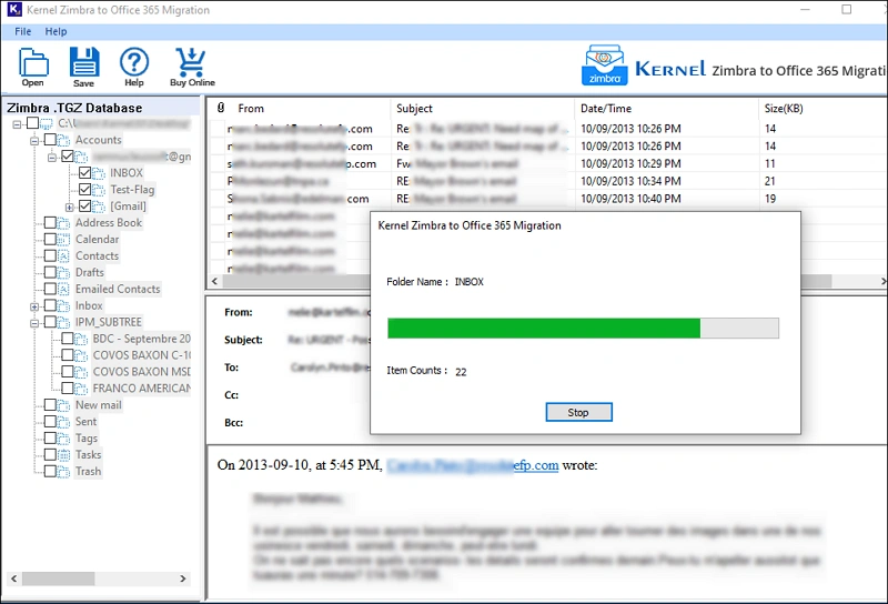 Kernel Zimbra to Office 365 tool Product Home Screen