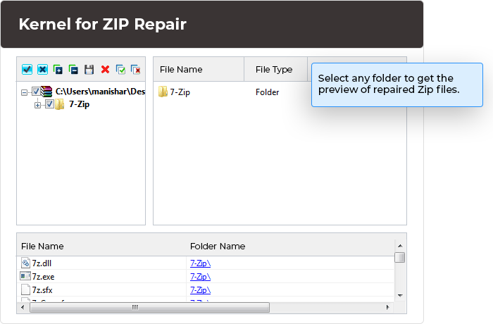 Select a folder to get a preview of repaired ZIP items. 