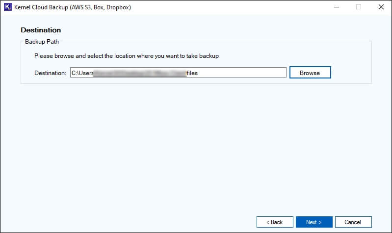 Browse the location for saving backup files