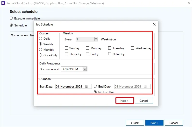 Schedule backup timing