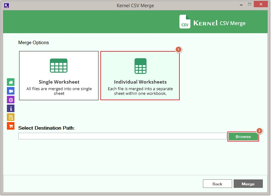 select individual worksheet and click browse