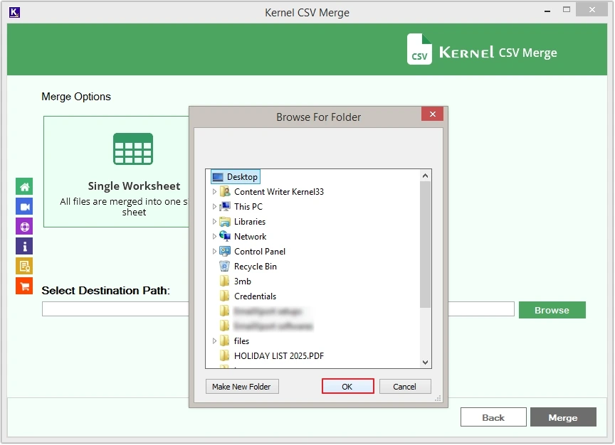 provide location and click ok