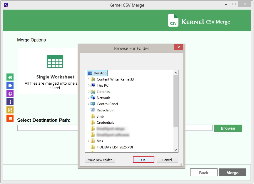 select destionation and click ok