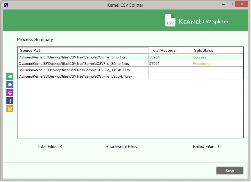 CSV split process begins