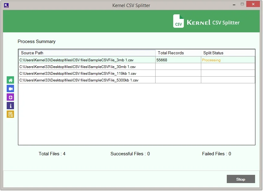 CSV split process starts