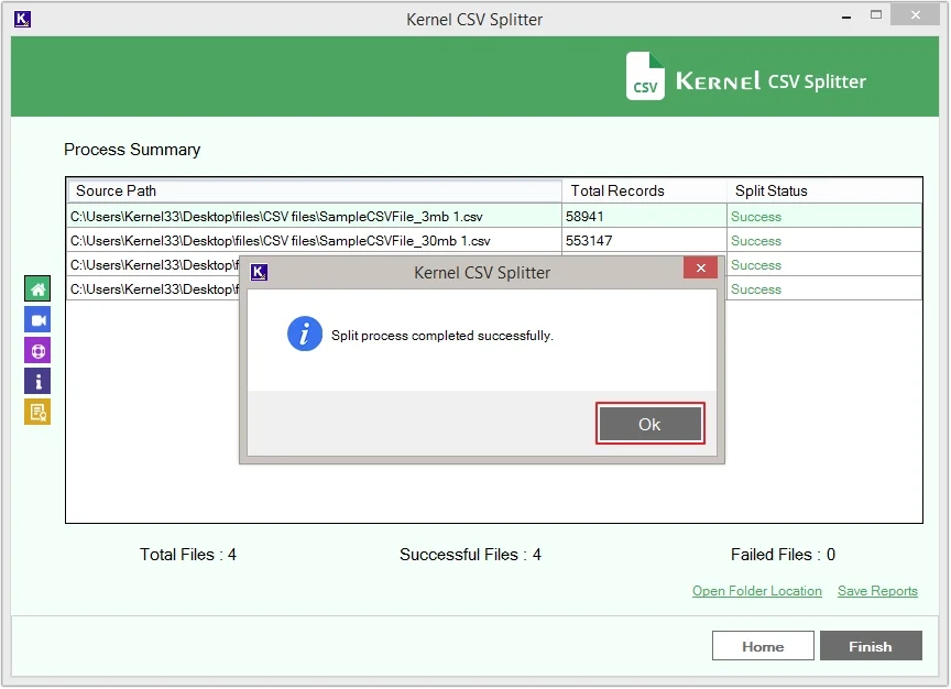 Process completed click ok