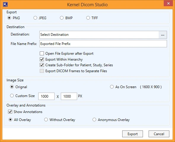 Click export to begin process