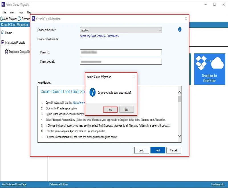 Save credentials