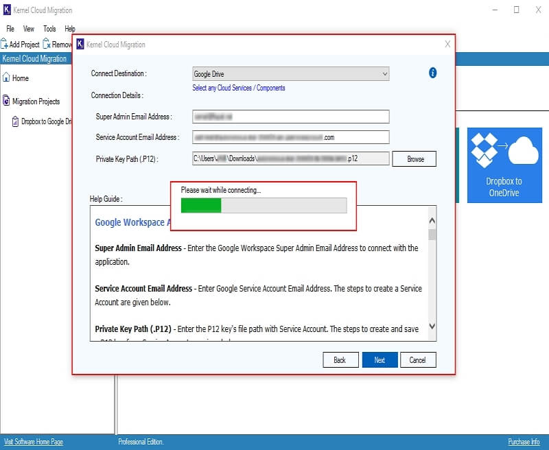 The software will start adding Google Drive account