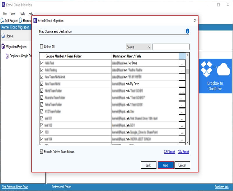 Again Map Source and Destination window