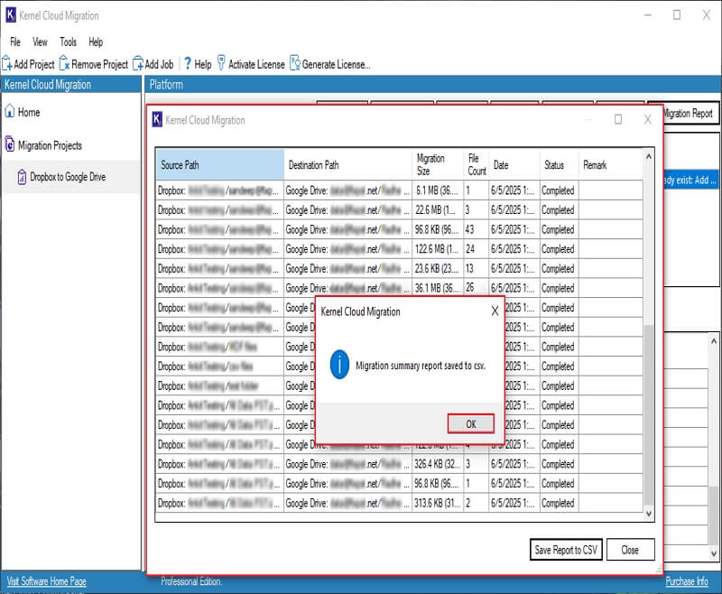 Migration summary report saved to CSV