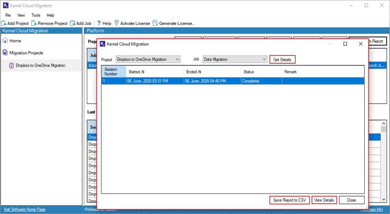Download detailed migration report