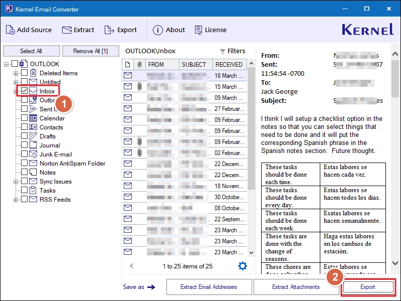 Select the folders and Click on export