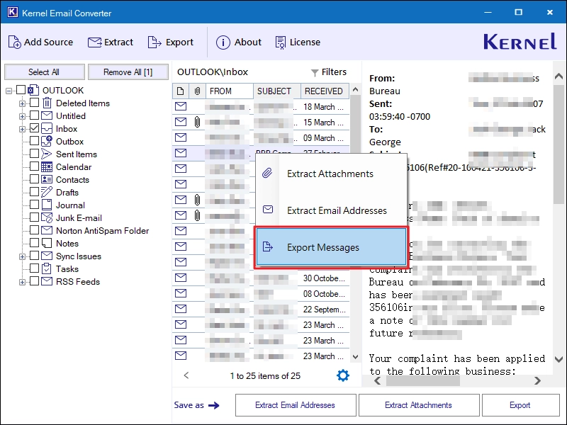 To convert a single email select a email right click on it and select export messages