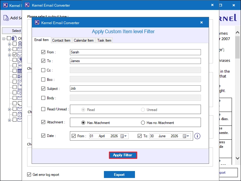 Now click on apply filter