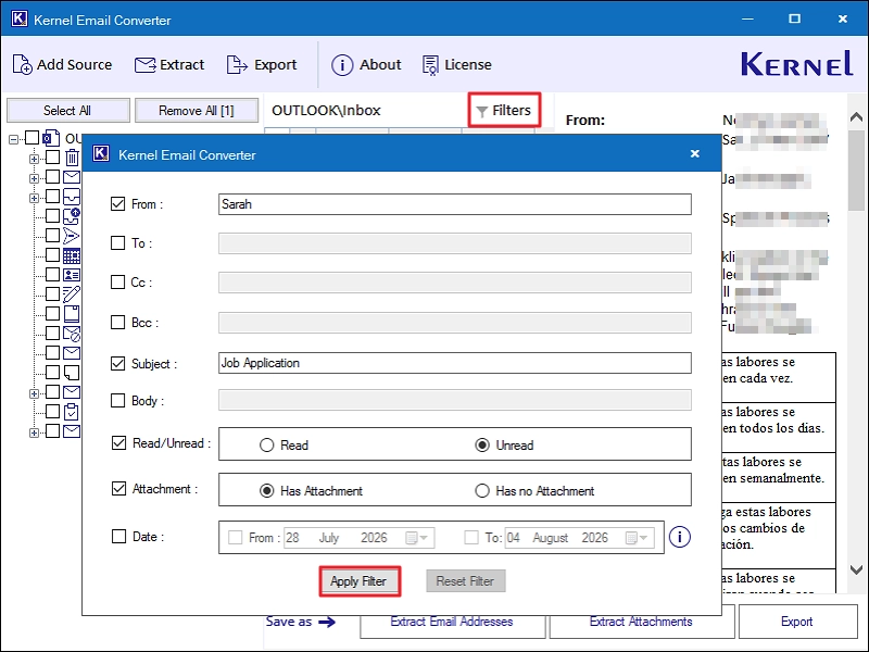 click the Filters button and apply filters
