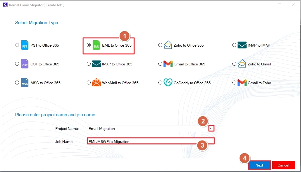 select EML to Office 365