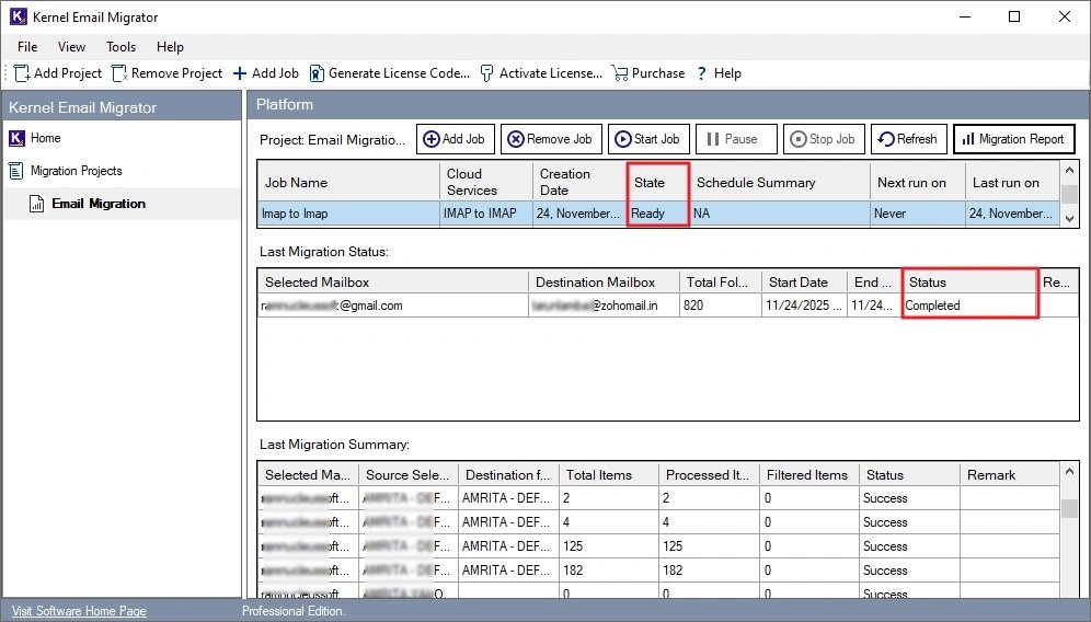 mailbox Status will turn to Completed