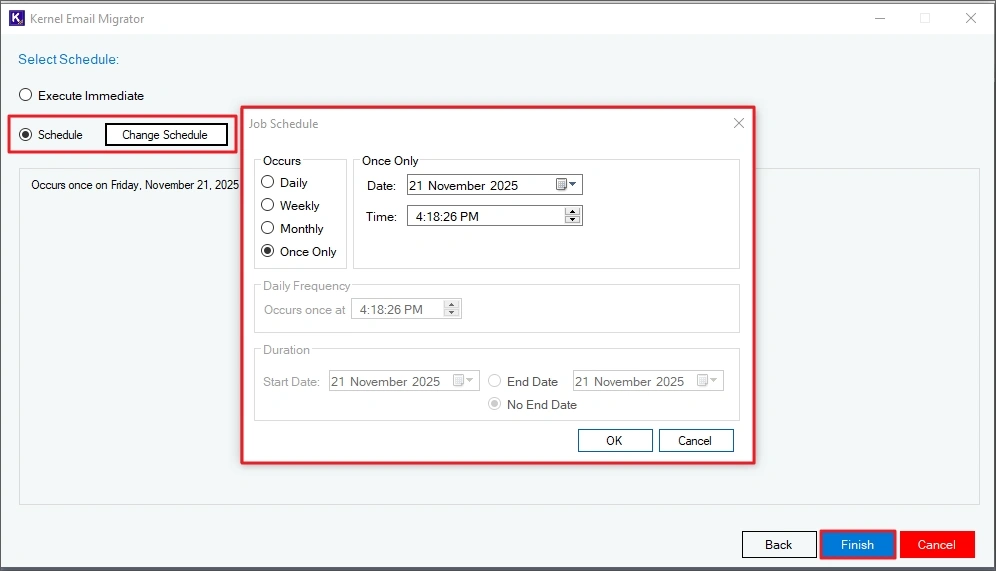 click on the Change Schedule