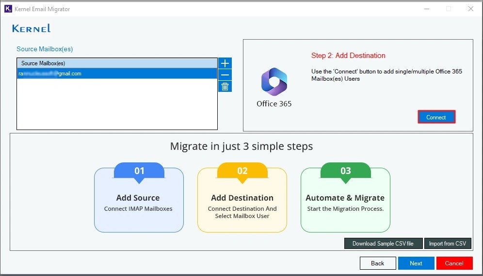 Add Destination section