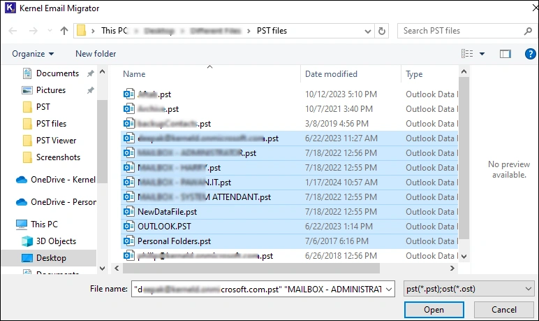 select pst files