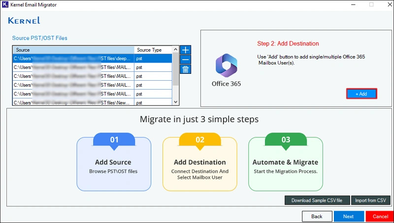click add destionation button
