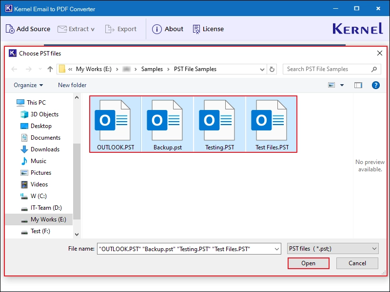 Select your email files and click Open