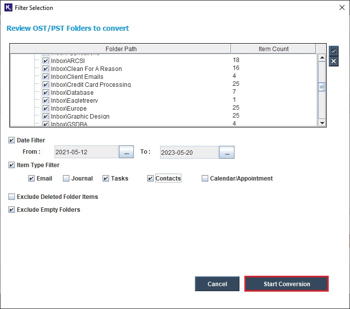 Select all the folders which need to be converted