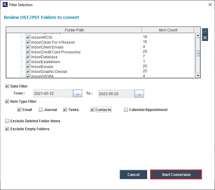 Select all the folders which need to be converted