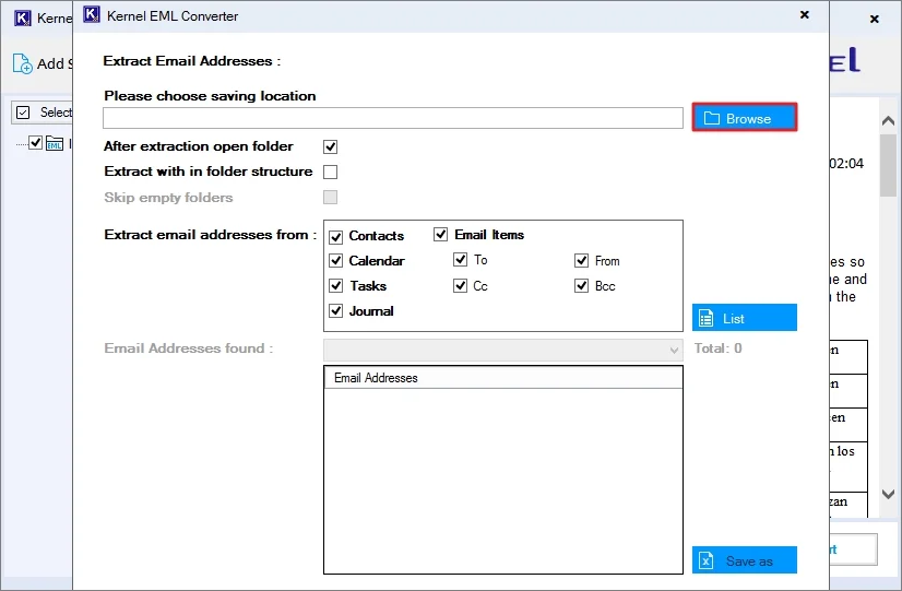 saving location for email addresses