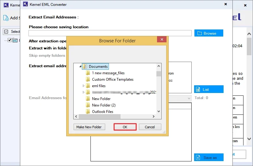 save the extracted email addresses