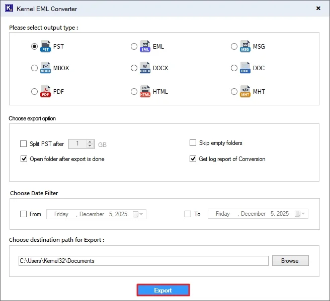 start converting EML files