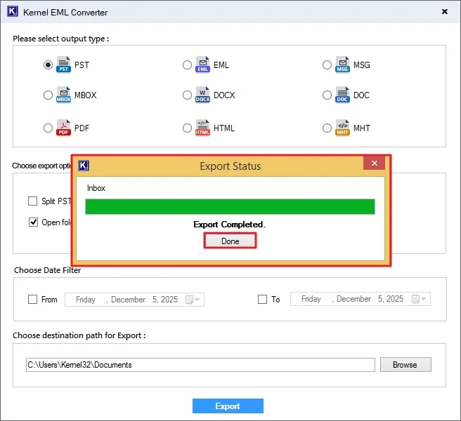 EML conversion will be completed