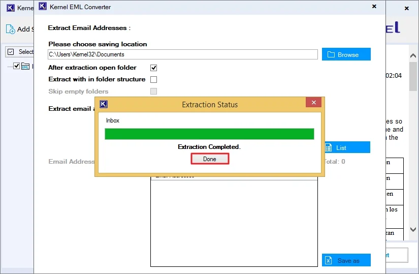 extraction completes