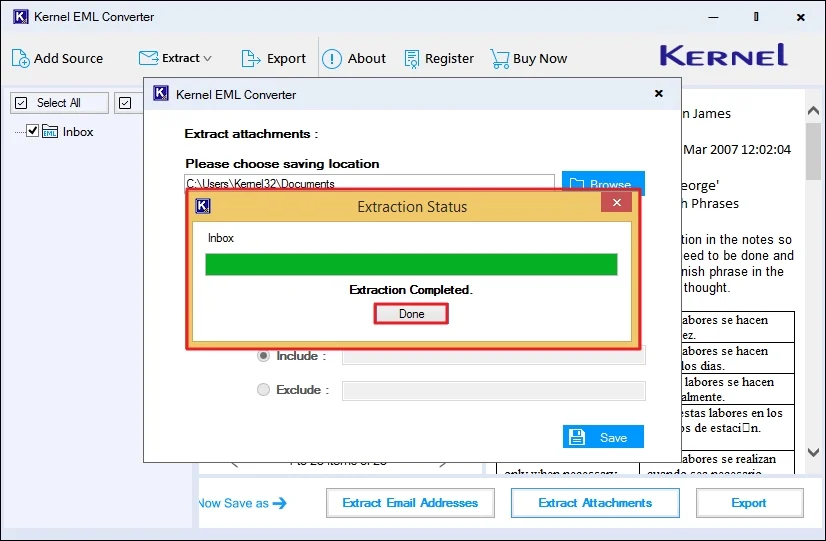 The tool will save attachments