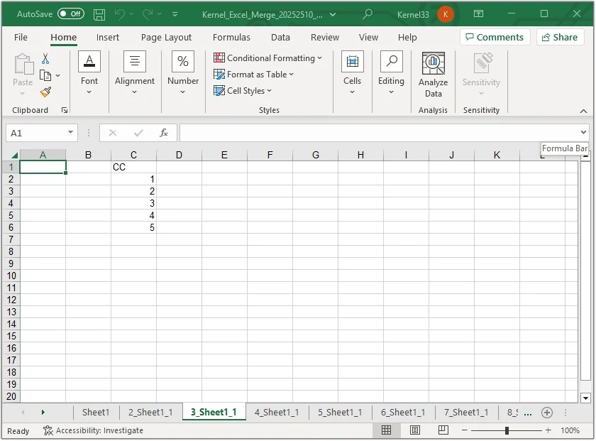 preview excel data in individual worksheet