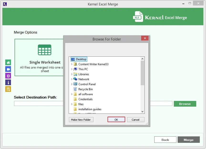 provide location and click ok