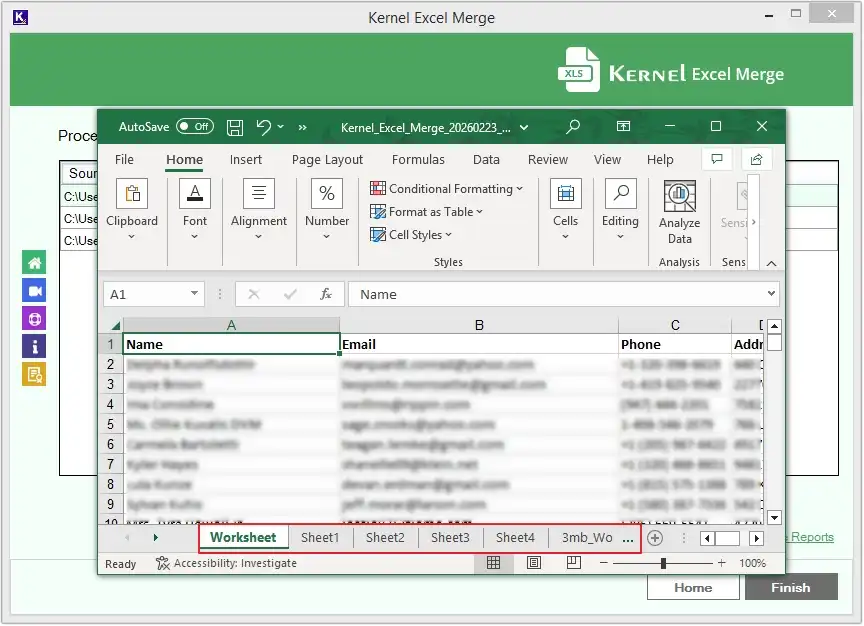 preview excel data in individual worksheet