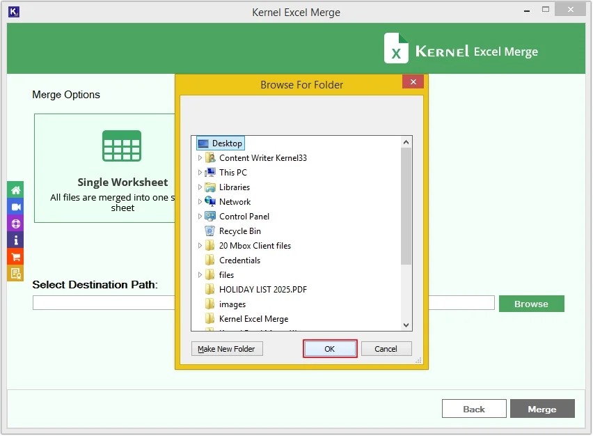 provide location and click ok