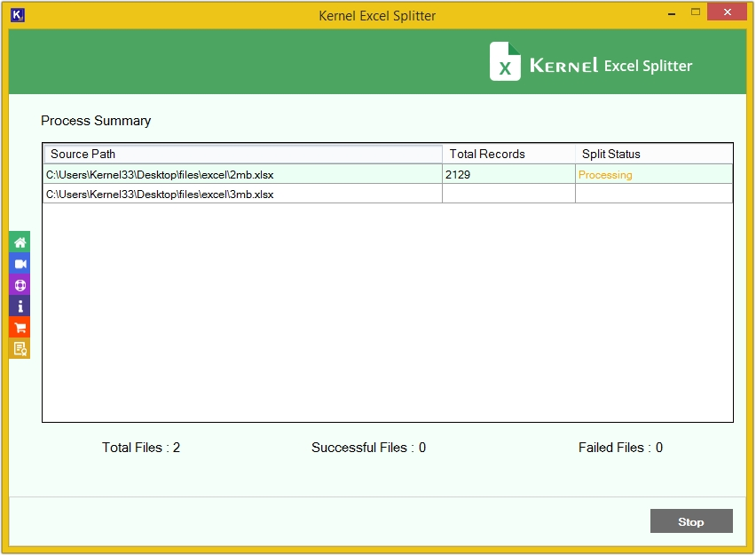 Excel split process begins