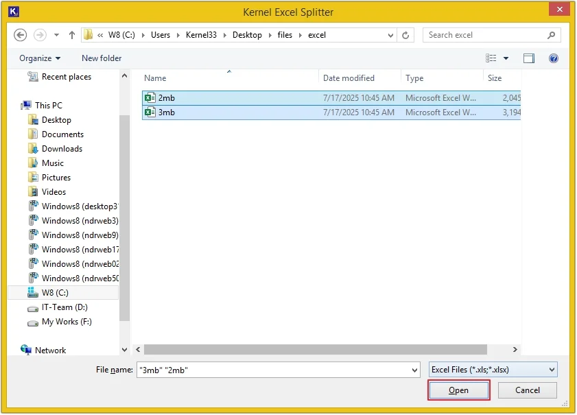 Select excel files and click open