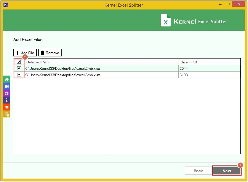 Excel sheets and click next