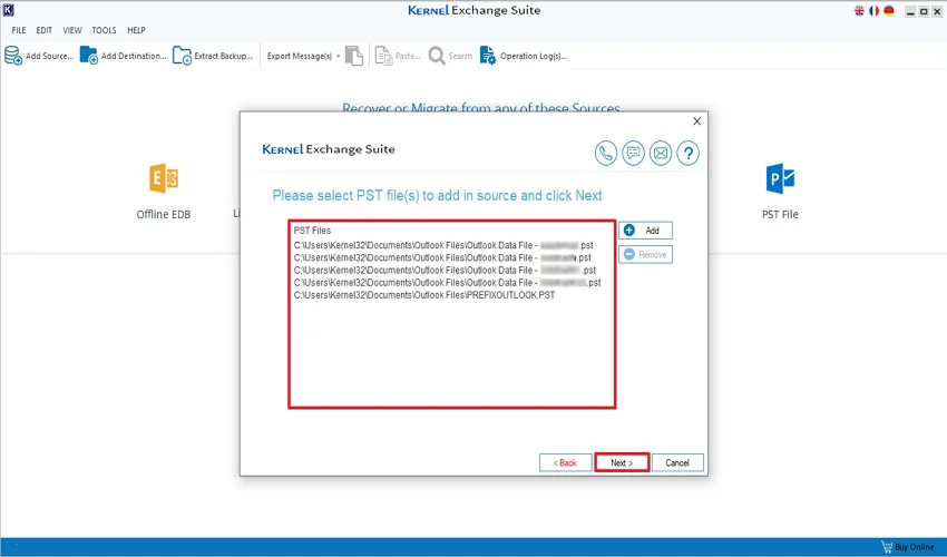click Next and wait until the PST files are added to the source