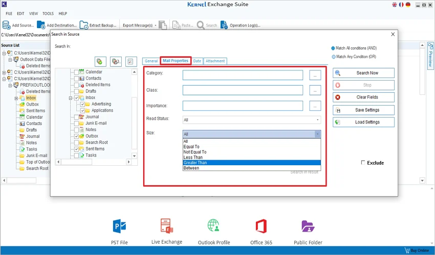 find specific mail data from PST files using mail attributes